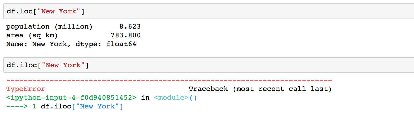 iloc with non-integer indes